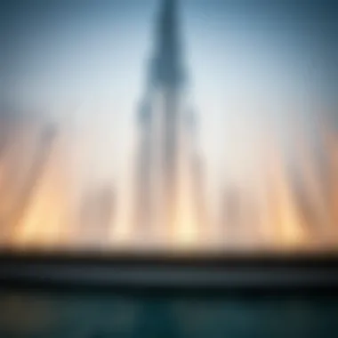 Dancing Water Jets of Burj Khalifa Fountain Close-up of the dancing water jets