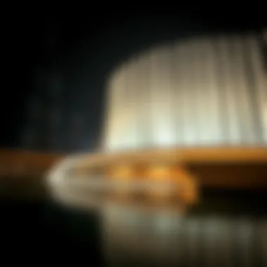 Burj Khalifa fountain illuminated at night