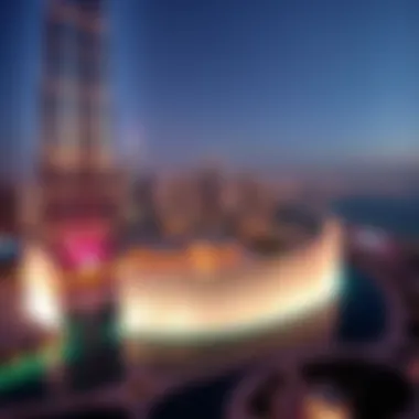 Stunning Panoramic View of Burj Khalifa and Fountain Panoramic view of the Burj Khalifa and fountain