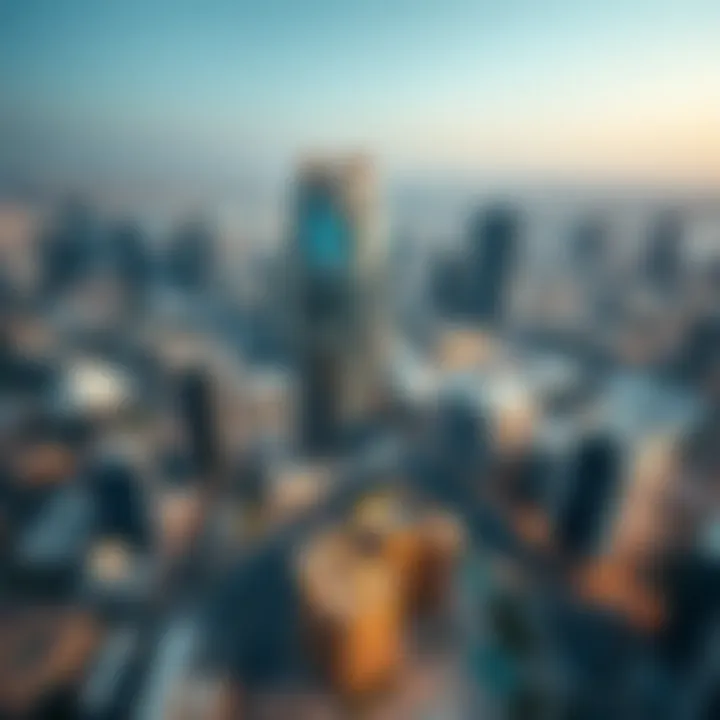 Urban Integration of Century 21 Building Aerial perspective of the Century 21 Building in the context of Dubai's urban landscape