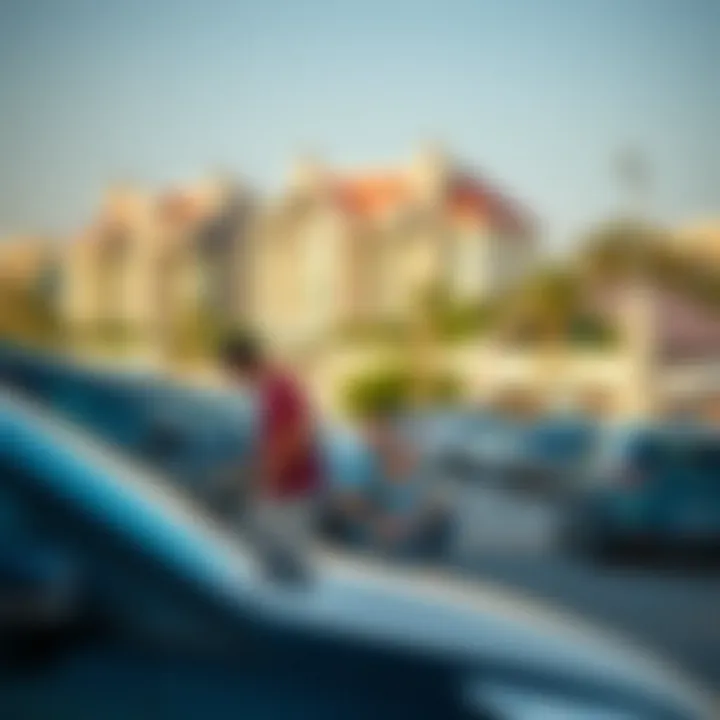 Leisure Time at JBR Walk with Parking Nearby Families enjoying leisure time at JBR Walk with cars in the background