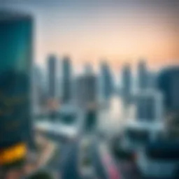 A panoramic view of Business Bay showcasing modern skyscrapers and waterfront