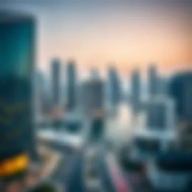 A panoramic view of Business Bay showcasing modern skyscrapers and waterfront