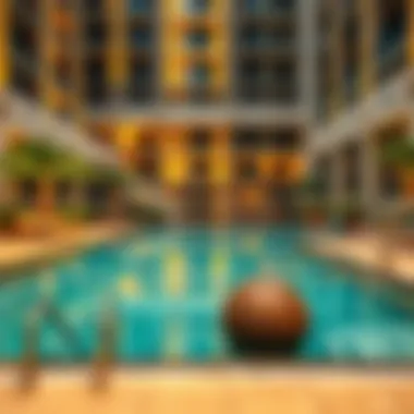 Amenities available in Discovery Gardens, such as swimming pool and gym