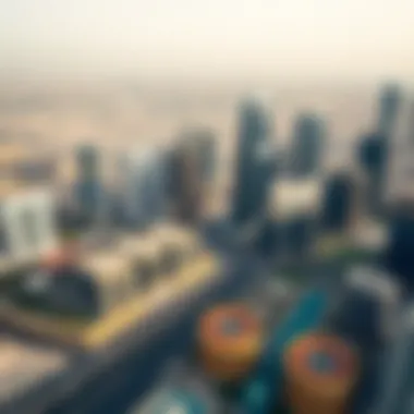 Aerial Perspective of Dubai's Dynamic Property Landscape Aerial view of Dubai's real estate developments and landmarks