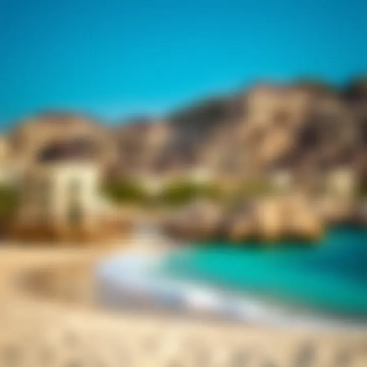 A panoramic view of Al Awan Beach showcasing its pristine sands and turquoise waters