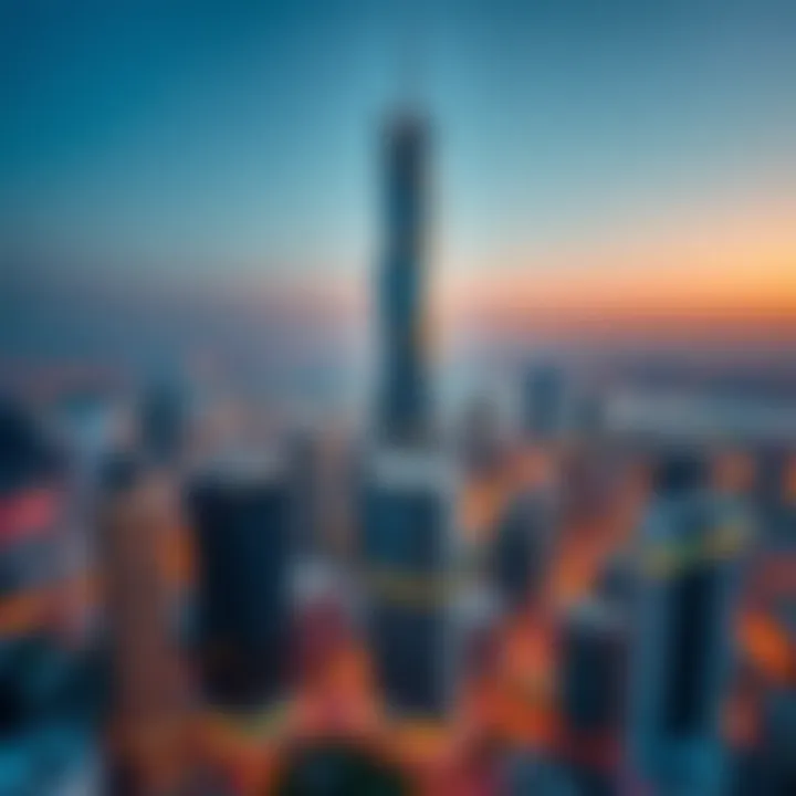 Aerial view showcasing the 52 42 Tower amidst Dubai's skyline