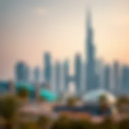 Visual representation of Dubai's skyline with modern technology elements.