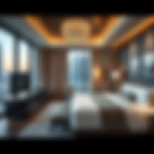 A luxurious hotel room in Dubai Park showcasing modern design and elegance