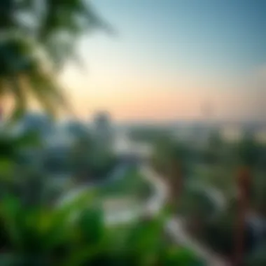 Scenic Beauty of Dubai Park A panoramic view of Dubai Park highlighting its lush greenery and urban architecture