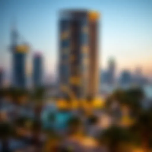 A stunning view of the Jumeirah Beach Residence skyline at sunset