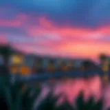 Stunning view of Palm Jumeirah villas at sunset