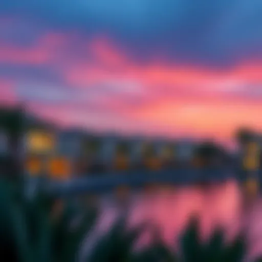 Stunning view of Palm Jumeirah villas at sunset