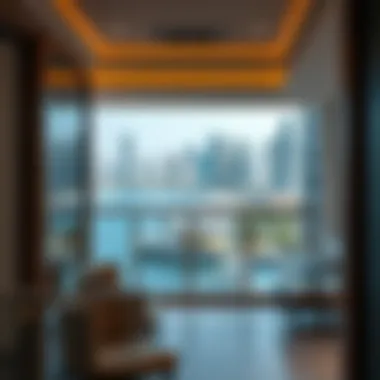 Elegant balcony overlooking the marina with city skyline