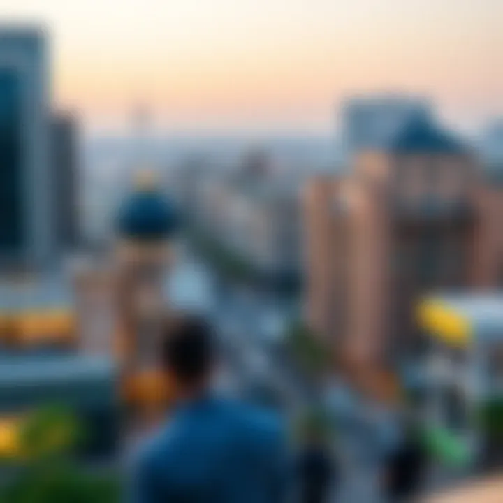 A panoramic view of Sheikh Rashid Street showcasing modern architecture and historical landmarks
