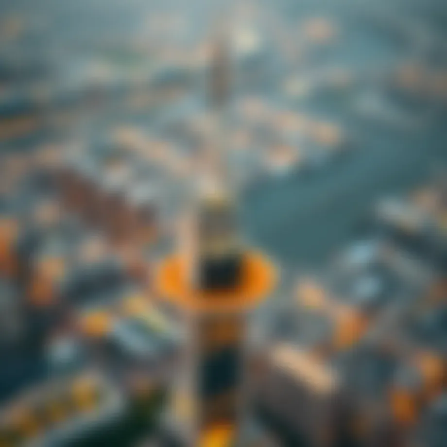 Aerial view of Sky Tower highlighting its architectural design