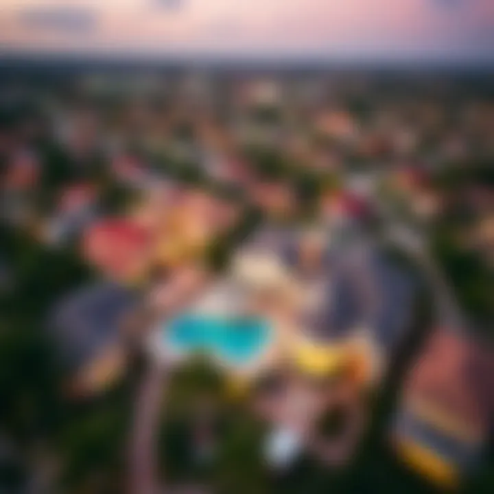 An aerial view of upscale neighborhoods highlighting prime real estate