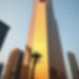 Architectural detail of the Gold Tower showcasing its distinctive design.