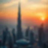 The Iconic Burj Khalifa Against a Stunning Sunset Breathtaking skyline of Dubai with iconic Burj Khalifa