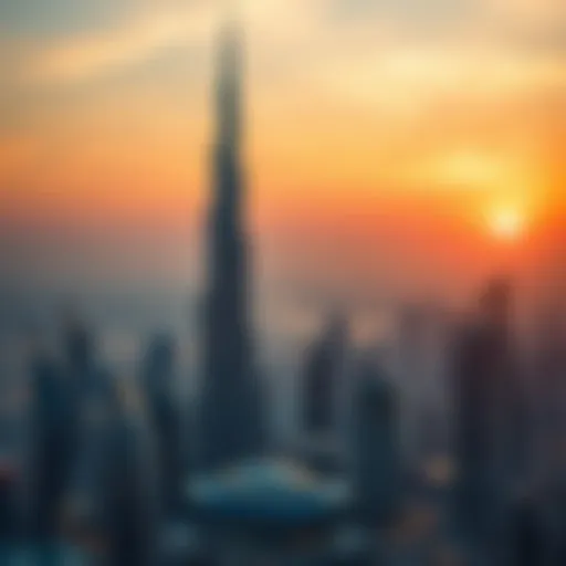 The Iconic Burj Khalifa Against a Stunning Sunset Breathtaking skyline of Dubai with iconic Burj Khalifa