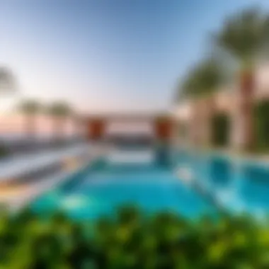 Elegant outdoor pool area with lush landscaping
