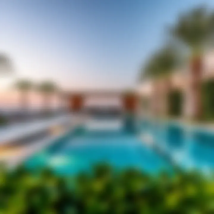 Elegant outdoor pool area with lush landscaping