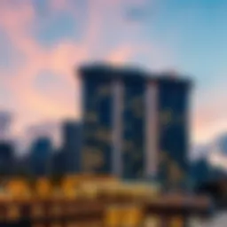 Stunning view of Marina Quays West Tower at sunset