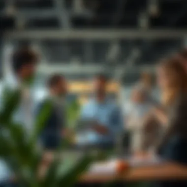 A diverse group discussing career aspirations in a modern office