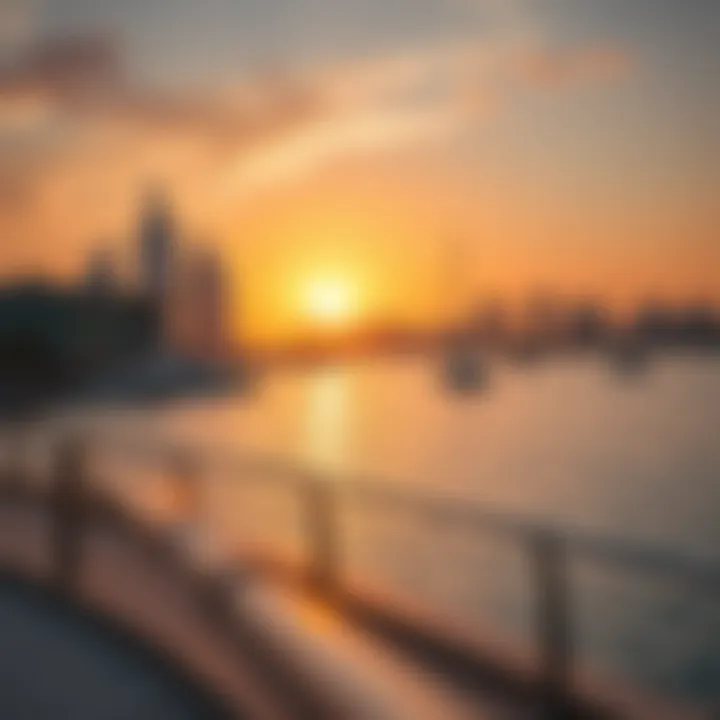 Sunset at Pearl Jumeirah Beach Stunning sunset over Pearl Jumeirah Beach with skyline backdrop