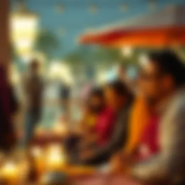 Community gathering in a vibrant setting during Ramadan
