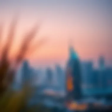 Saeed Tower 2 in the context of Dubai's skyline at sunset