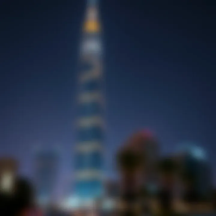 Night view of Sahara Tower illuminated