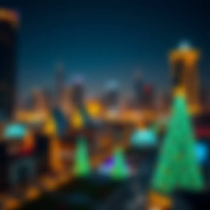 Dubai Skyline Festivities Modern skyline of Dubai during holiday season