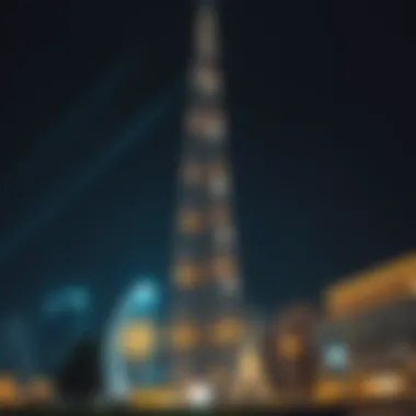 Burj Khalifa Illuminated at Night: A Symbol of Modern Engineering Night view of Burj Khalifa illuminated, standing tall against the night sky