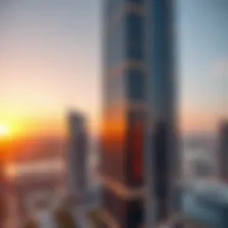 Stunning overview of the W Tower at sunset